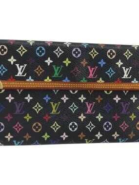 LOUIS VUITTON Monogram Multicolor Porte Tresor Wallet Black M92658 Auth BA9622
